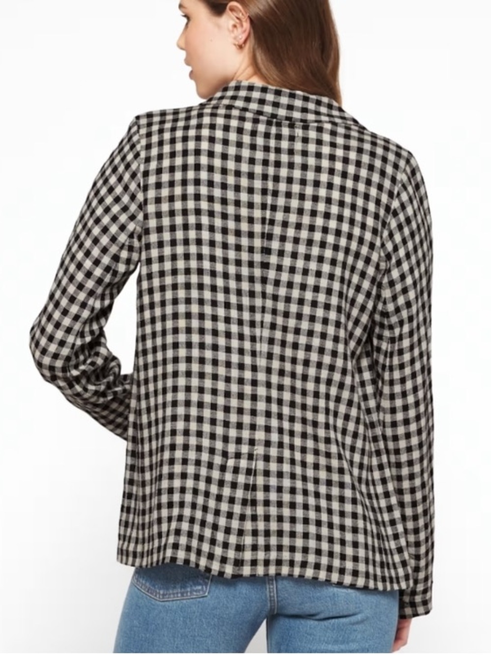 SANCTUARY Black and White Checkered Linen Blend Blazer Jacket Large L NEW NWT - Picture 2 of 13